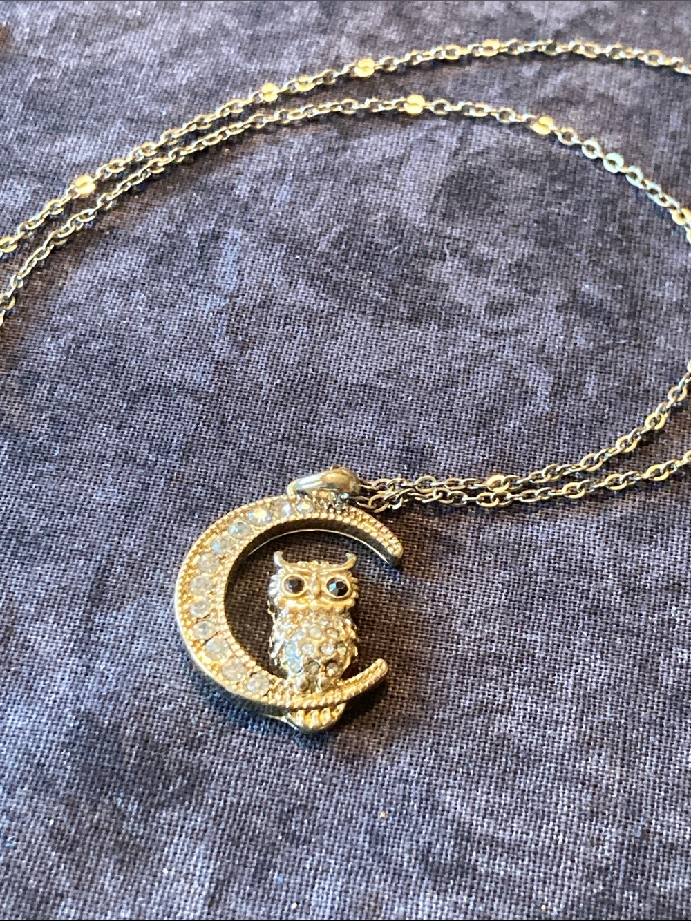 Gold-Tone Owl on Crescent Moon Pendant Necklace